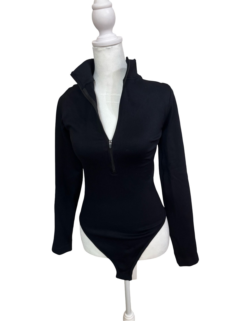 Black Zip-Neck Long Sleeve Bodysuit - Women
